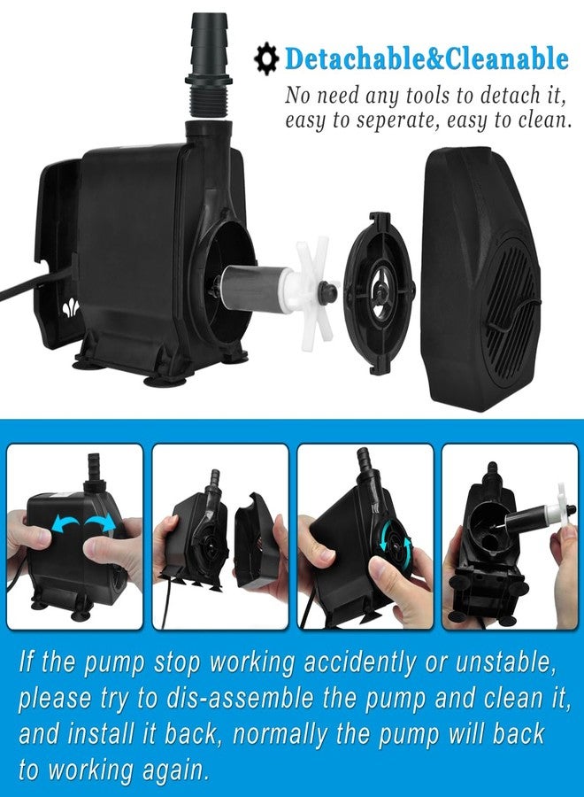 PULACO Large Flow: 800GPH（3000L/H）Submersible Pump with 6.5 ft Tubing, 45Watt Durable Fountain Water Pump With 4 Nozzles For Above 80 gallons Fish Tank or Pond - Image 5